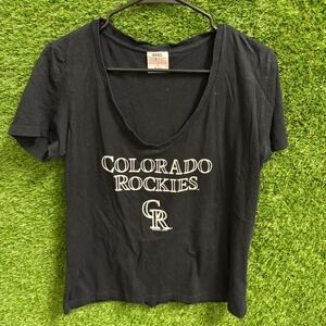 Colorado Rockies MLB Womens‎ Black T Shirt Large Baseball Deep V Neck